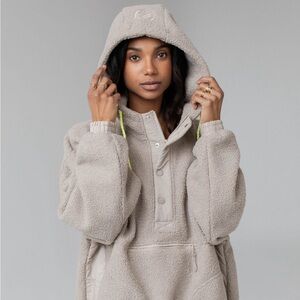 Pullover Sherpa with hood and pockets tan color oversized comfy jacket